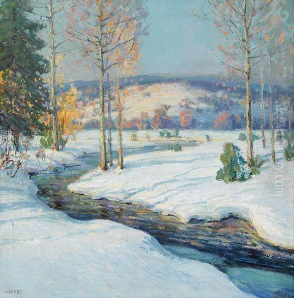 Stream In Winter Oil Painting by Walter Koeniger