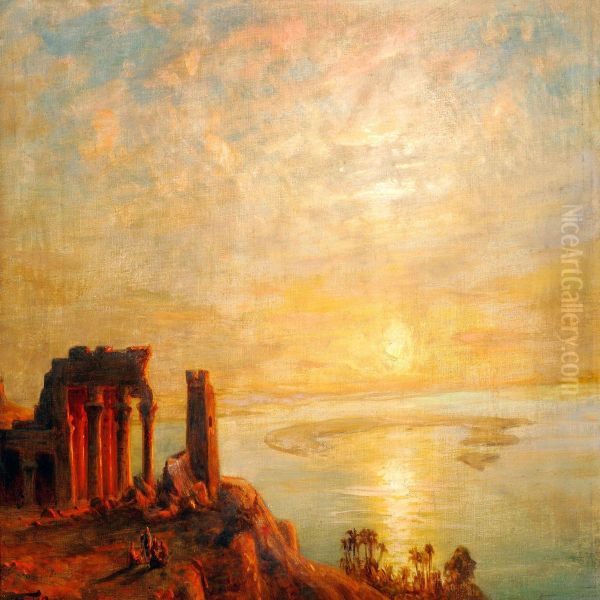 The Egyptian Temple Kom Ombo At Aswan, Sunset Oil Painting by Ernst Carl Eugen Koerner