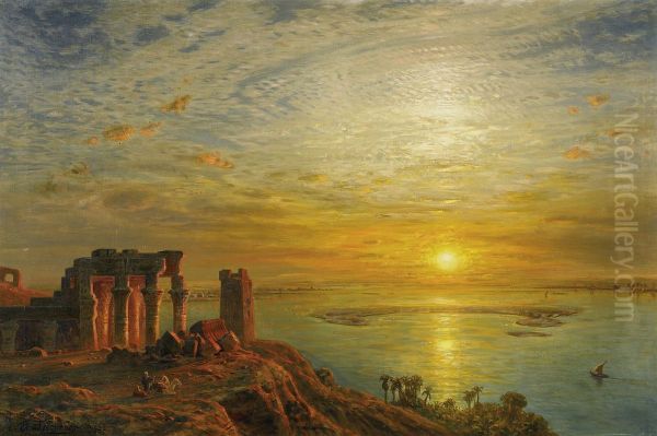 Der Krokodilstempel Von Kom Ombo Amnil Oil Painting by Ernst Carl Eugen Koerner