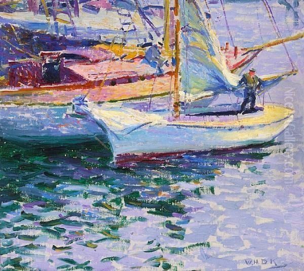 Boats At Rocky Neck, Gloucester, Massachusetts Oil Painting by William Henry Dethlef Koerner