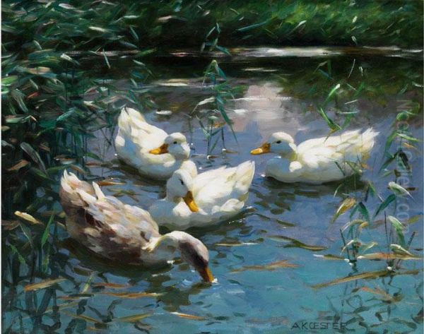 Vier Enten Im Teich Oil Painting by Alexander Max Koester