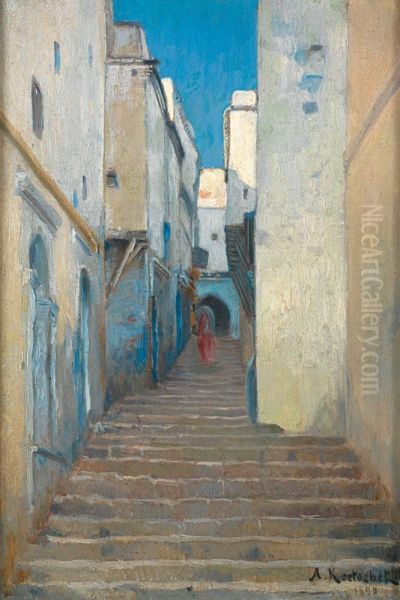 Rue De La Kasbah A Alger Oil Painting by Achille Koetschet