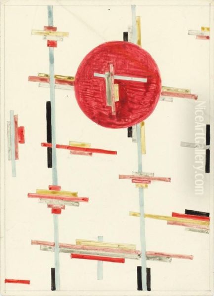 Konstruktion Mit Rotem Kreis Oil Painting by Nina Osipovna Kogan