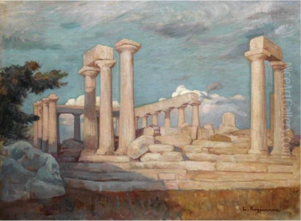 The Temple Of Aphaia, Aegina Oil Painting by Lykourgos Lic Kogevinas /