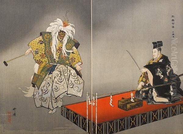 Nogaku Hyakuban (one Hundred Noh Dramas) Oil Painting by Tsukioka Kogyo