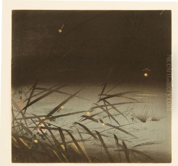 Fireflies Oil Painting by Tsukioka Kogyo