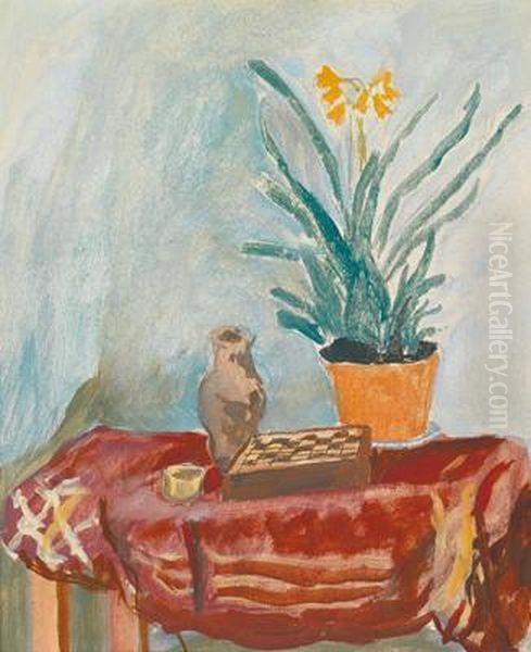 Auschwitz) Small Still Life With Chessboard Oil Painting by Robert Kohl