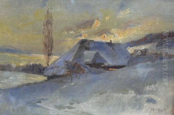 Tief Verschneite Winterlandschaft Mit Bauernhaus Oil Painting by Albert Stefan Kohler