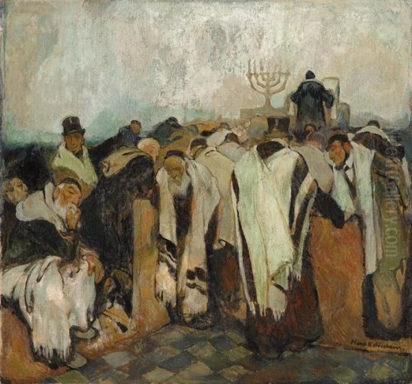 In Der Synagoge (wohl Warschau Um 1914). Oil Painting by Hans Kohlschein