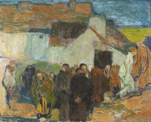 Dorfansicht Mit Judischer Gemeinde. Oil Painting by Hans Kohlschein