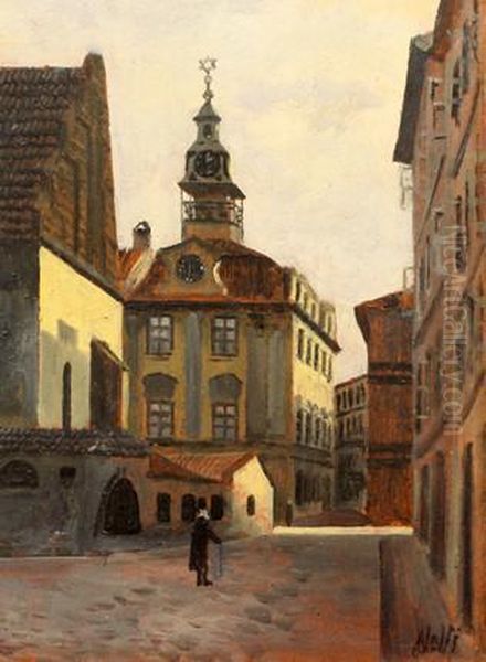 Staronova Synagoga Oil Painting by Adolf Kohn