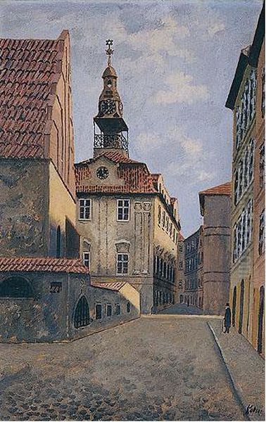 View Of The Altneu Shul Prague And The Jewish Town Hall Oil Painting by Adolph Kohn