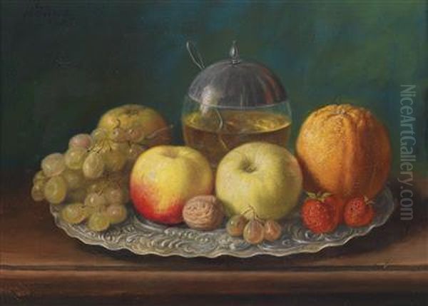 Still Life With A Plate Of Fruit Oil Painting by Ludwig Dominik Kohrl