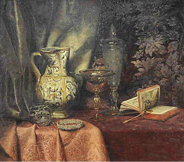 Libro, Brocca E Calici Di Vetro Oil Painting by Ludwig Dominik Kohrl