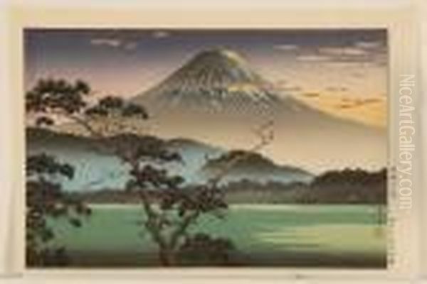 View Of Mount Fuji At Sunset Oil Painting by Tsuchiya Koitsu