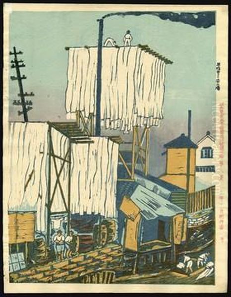 Dye Factory At Waseda Oil Painting by Koizumi Kishio