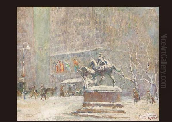 Snow Landscape In Paris Oil Painting by Torajiro Kojima