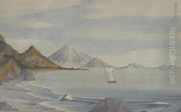 Distant View Of Mounts Fuji And Satta From Suruga Bay Oil Painting by Shiba Kokan