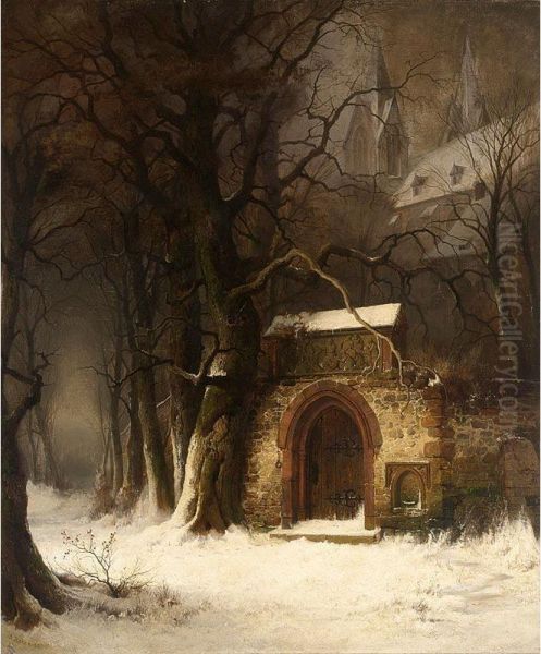 View Of A Church-yard Entrance In Winter Oil Painting by Edmund Koken