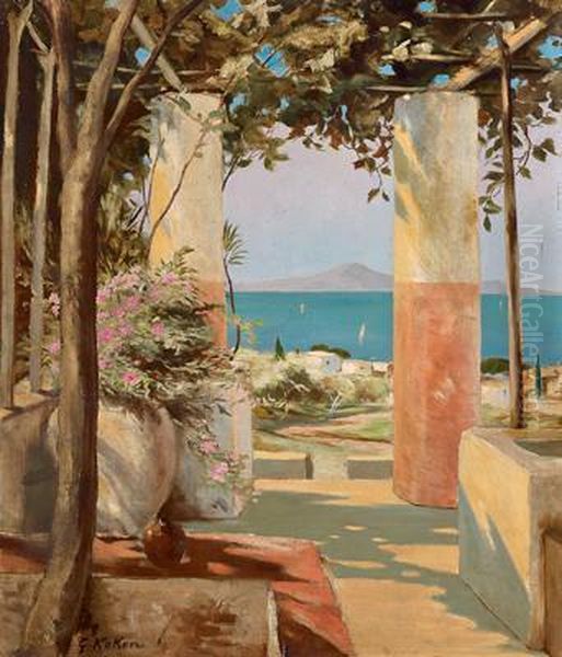 View Of The Bay Of Naples Oil Painting by Gustav Koken