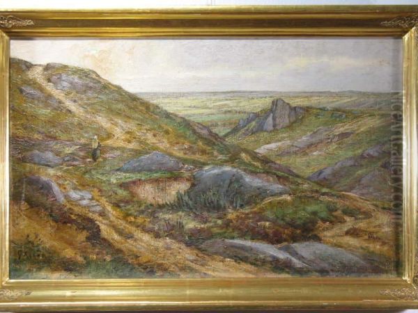 Weite Hugelige Landschaft. Auf Einem Weg Figurenstaffage Oil Painting by Gustav Koken