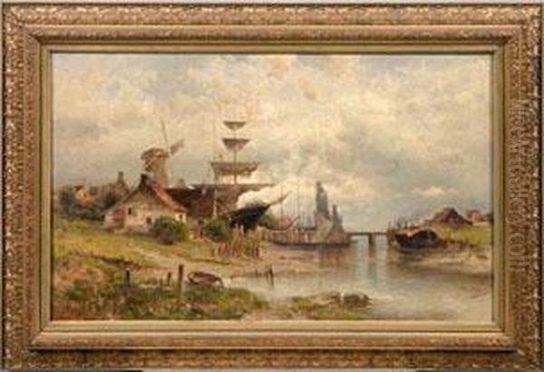 Kleiner Friesischer Hafen Mit Segelschiffwerft Oil Painting by Paul Koken