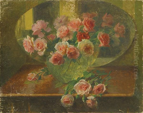 Nature Morte Aux Roses Oil Painting by Henri Kokken