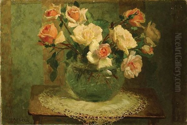 Stilleven Met Rozen Oil Painting by Henri Kokken