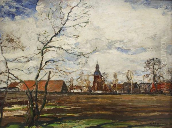 Blick Auf Ein Norddeutsches Dorf Mit Kirchturm, Im Vorfruhling Oil Painting by Ernst Kolbe