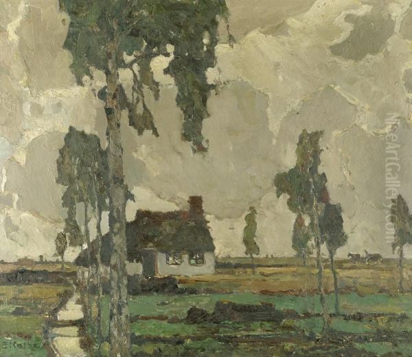 Alte Friesenkate Bei Moorland In Ostfriesland Oil Painting by Ernst Kolbe