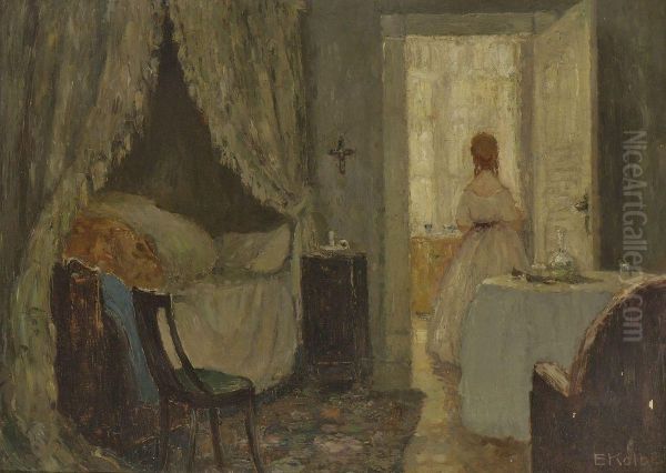 Interieur Mit Junger Frau Am Fenster Oil Painting by Ernst Kolbe