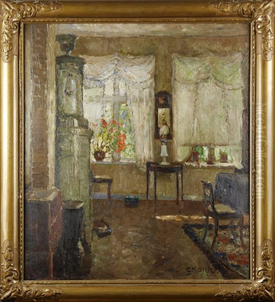 Interior Med Kakelugn Oil Painting by Ernst Kolbe