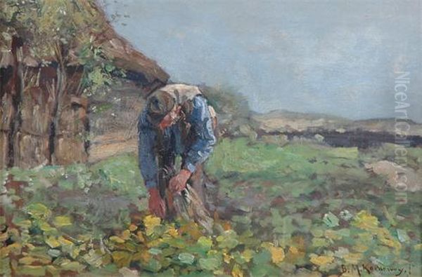 A Man In A Vegetable Garden Oil Painting by Bernard Marie Koldeweij