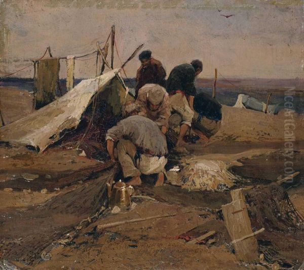 Manner Mit Einem Zelt An Der Kuste Oil Painting by Ivan Feodorovich Kolesnikov