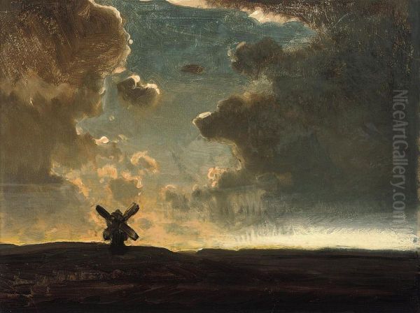 The Windmill On The Hill At Dusk Oil Painting by Louis Kolitz