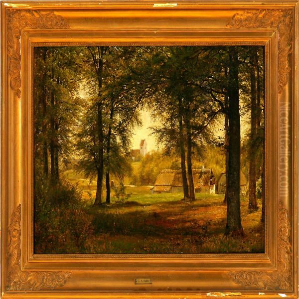 A View Through The Foresttowards Vedbygaard, Denmark Oil Painting by Claus Anton Kolle