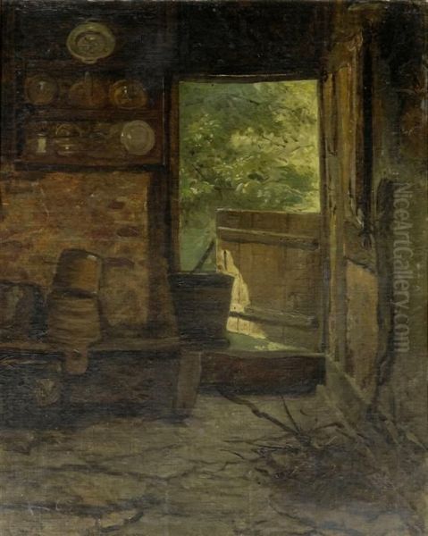 View Inside A Mountain Hut Oil Painting by Rudolf Koller