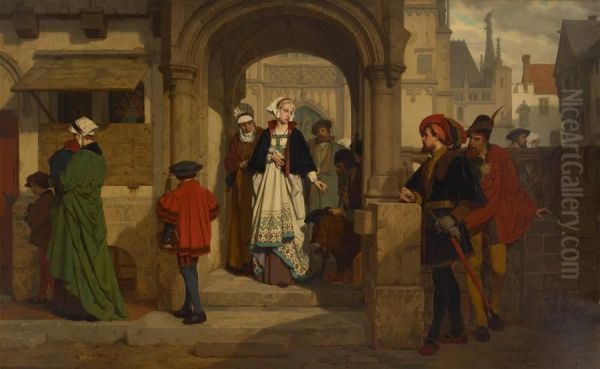 Faust Et Mephistopheles 
 Attendant Marguerite A La Sortie De L'eglise Oil Painting by Wilhelm Koller