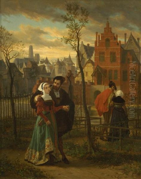 Medieval Townscape With Lovers Oil Painting by Wilhelm Koller