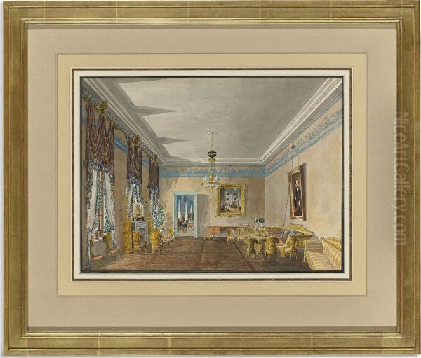 The Drawing Room In The House Of The Princess Gagarine In St. Petersburg Oil Painting by Carl Ivanovitch Kollmann