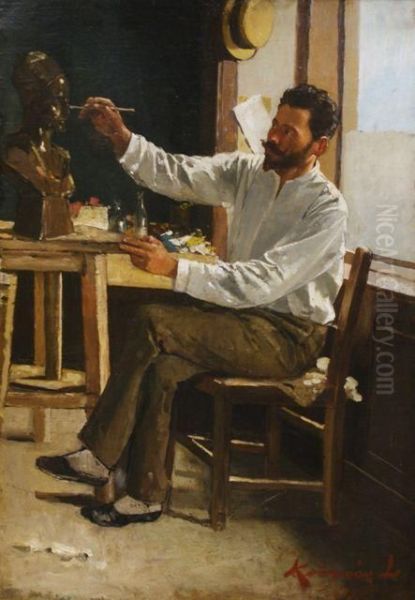 Im Atelier Oil Painting by Lajlos Koloszvary