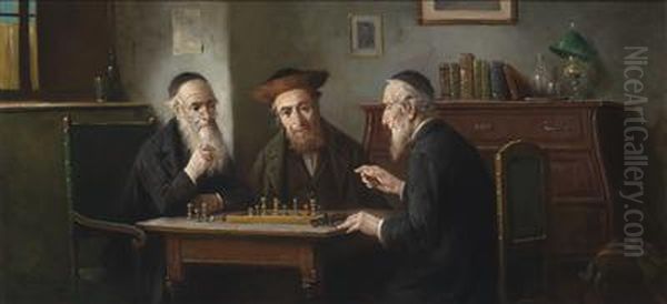 The Game Of Chess Oil Painting by Lajos Kolozsvary