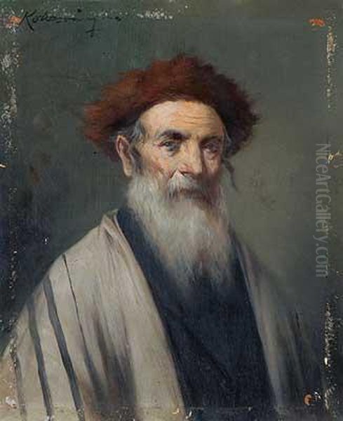 Rabbi Oil Painting by Lajos Kolozsvary