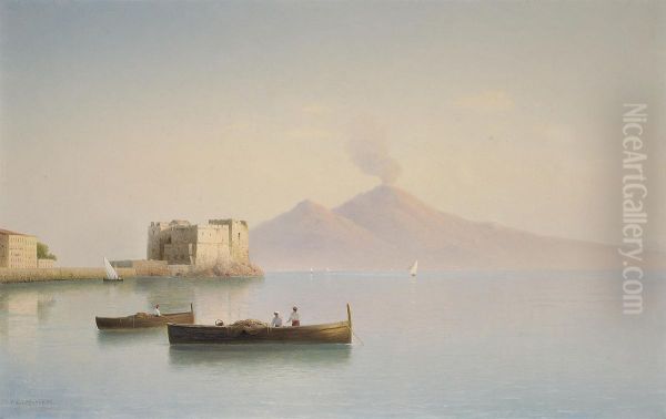 The Old Harbour, Sorrento With Vesuvius Beyond Oil Painting by Gavril Kondratenko