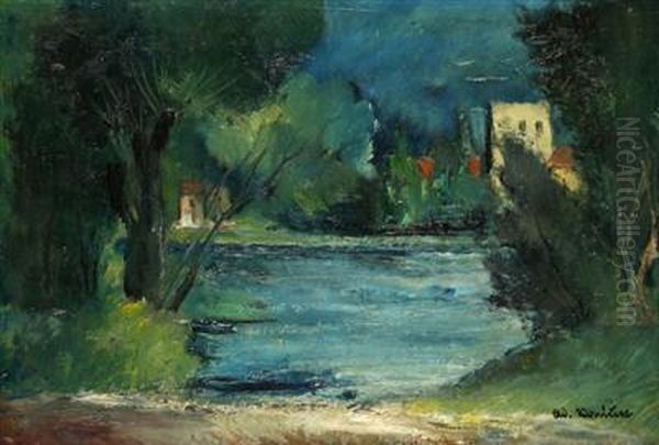 A Landscape With A River Oil Painting by Oldoich Konieek