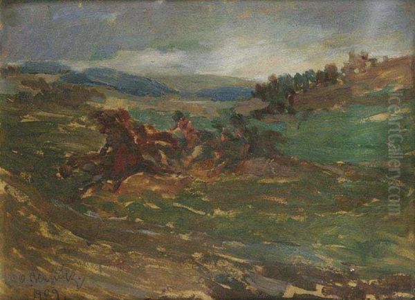 A Fleeing Patrol Oil Painting by Oldoich Konieek