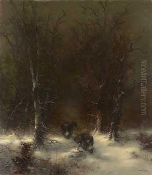 Sauen Im Winter Oil Painting by Arthur Johann, Jo Konig