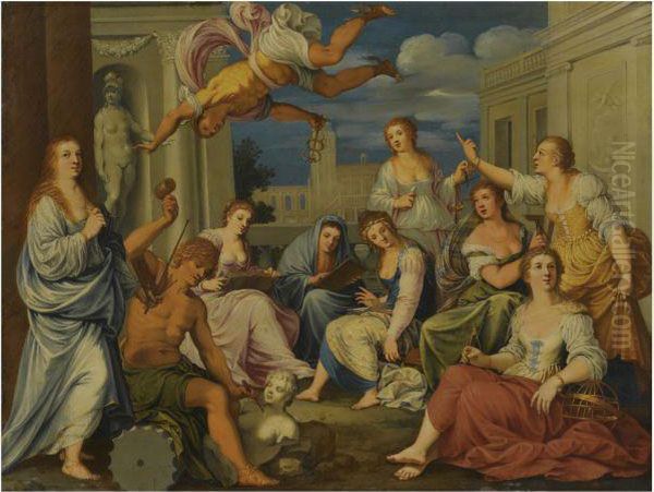 Painting And Sculpture Among The Seven Liberal Arts Oil Painting by Johann Konig