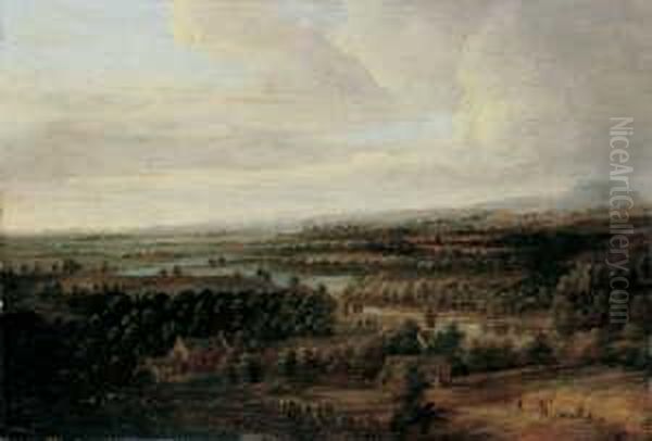 Weite Flusslandschaft. Oil Painting by Jacob I Koninck