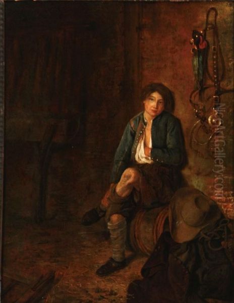 Stable Interior With A Young Boy Oil Painting by Philips Koninck